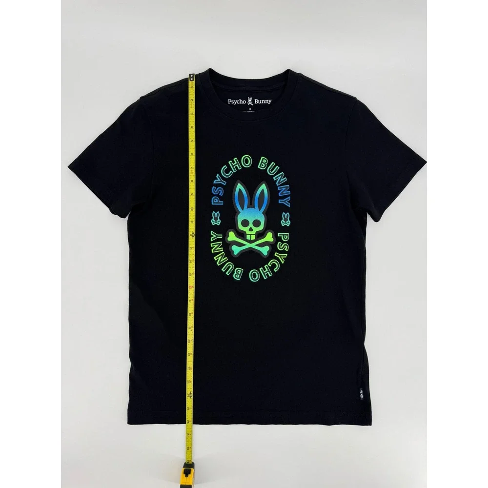 Psycho Bunny Mens Black Pima Cotton Neon Gradient Graphic Logo T-Shirt Size XS 3